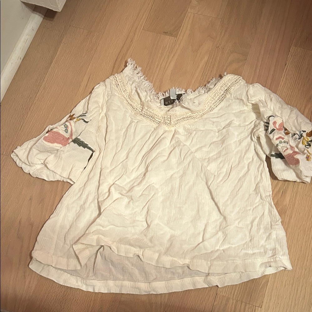 Hayden Cream Blouse with Floral Embroidery